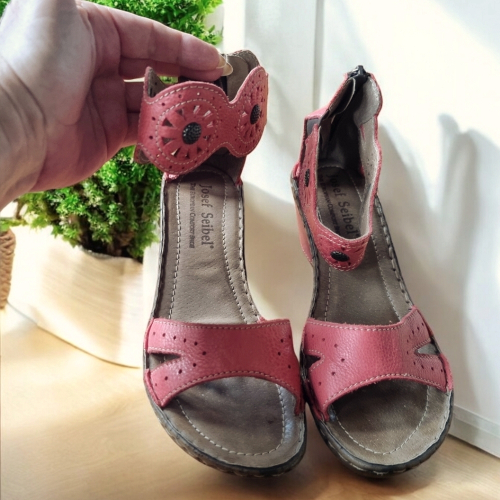 Josef Seibel Salmon/Coral Heeled Sandals with Ankle Straps